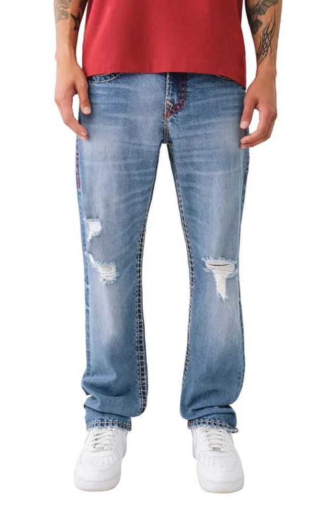 True Religion Brand Jeans Ricky Super T Flap Straight Leg Rivati Medium Wash With Rips at Nordstrom,