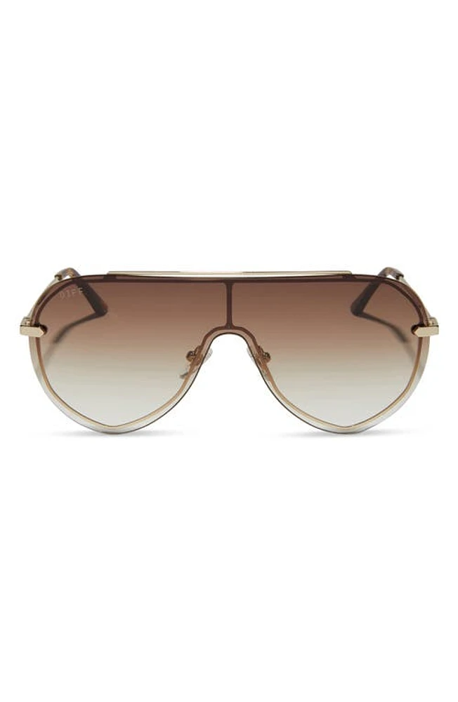 DIFF Imani 139mm Gradient Shield Sunglasses in Gold /Brown Gradient at Nordstrom