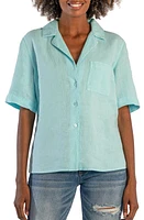 KUT from the Kloth Josie Linen Short Sleeve Camp Shirt Aqua at Nordstrom,