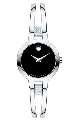 Movado Amorosa Diamond Bangle Watch, 24mm in Silver/Black/Silver at Nordstrom