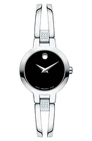 Movado Amorosa Diamond Bangle Watch, 24mm in Silver/Black/Silver at Nordstrom