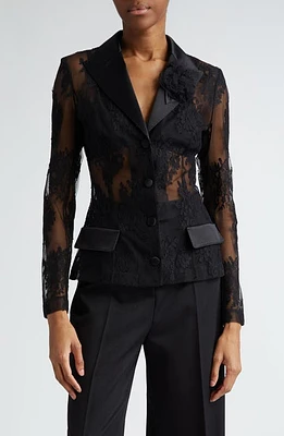 Dolce & Gabbana Sheer Floral Lace Satin Jacket N0000 Nero at Nordstrom, Us