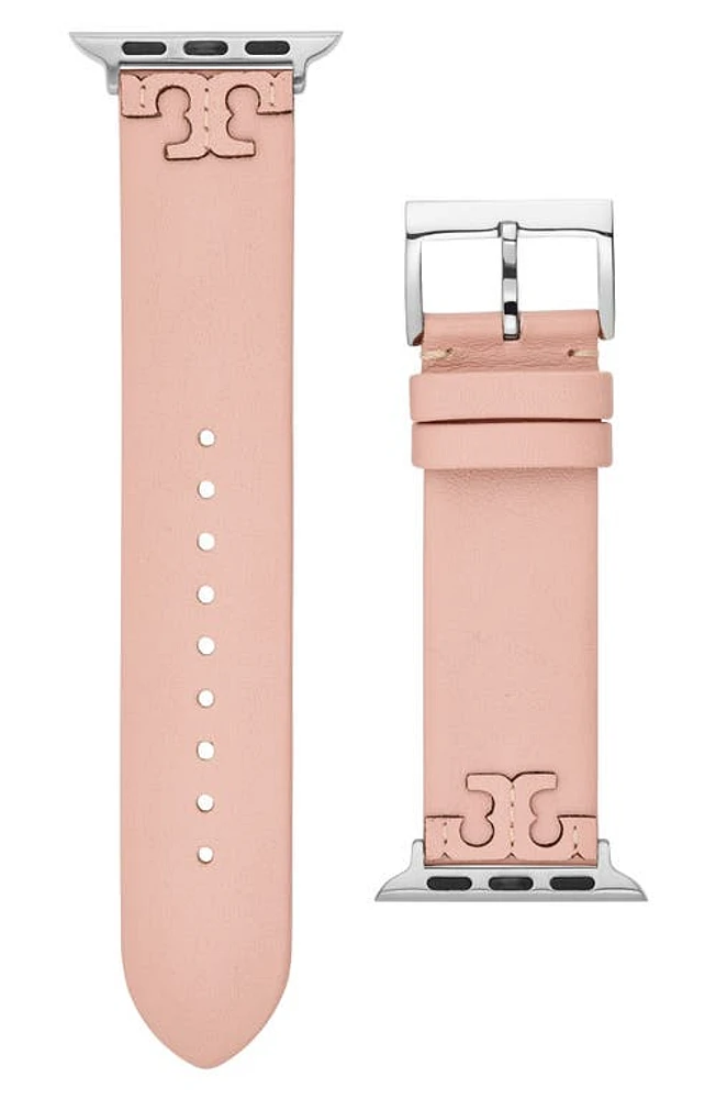 Tory Burch McGraw Leather Apple Watch Watchband in Blush at Nordstrom