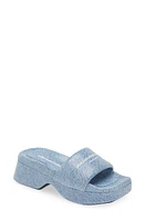 Alexander Wang Float Denim Print Leather Platform Slide Sandal Indigo at Nordstrom,