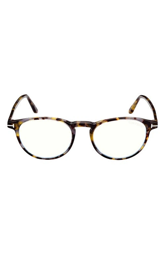 TOM FORD 51mm Round Blue Light Blocking Optical Glasses in Coloured Havana at Nordstrom