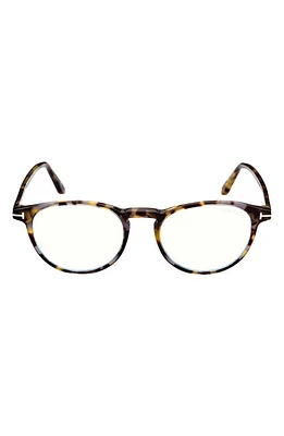 TOM FORD 51mm Round Blue Light Blocking Optical Glasses in Coloured Havana at Nordstrom