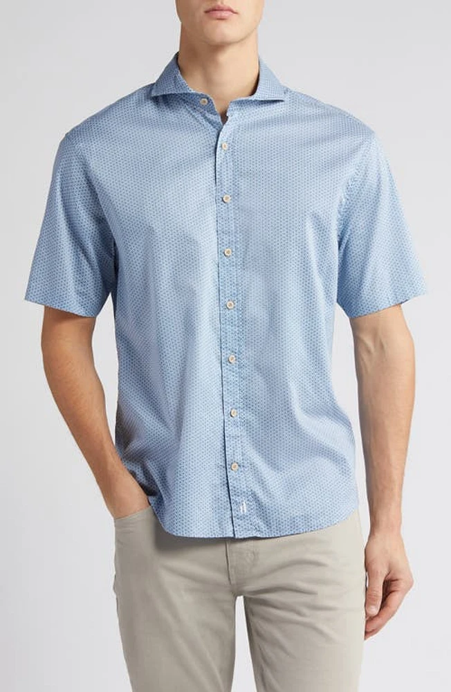 johnnie-O Stinson Geo Print Short Sleeve Button-Up Shirt Laguna Blue at Nordstrom,