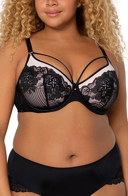 Curvy Couture Tulip Strappy Lace Push-Up Bra Black W/Adobe Rose at Nordstrom,