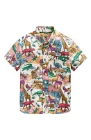 Mini Boden Kids' Animal Print Short Sleeve Linen & Cotton Button-Down Shirt Multi Savannah Scene at Nordstrom,