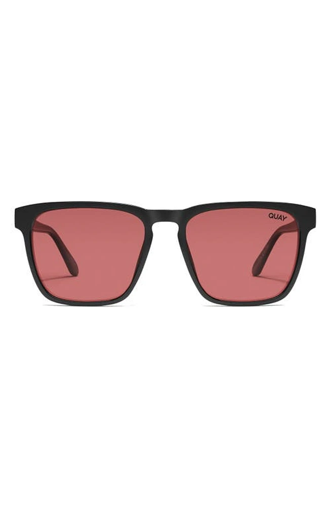 Quay Australia Unplugged 45mm Polarized Square Sunglasses in Black /Ruby Polarized at Nordstrom