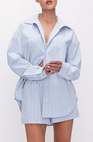 Good American Oversize Stripe Stretch Cotton Poplin Button-Up Shirt at Nordstrom,