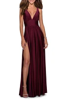 La Femme Plunge Neck A-Line Gown at Nordstrom,