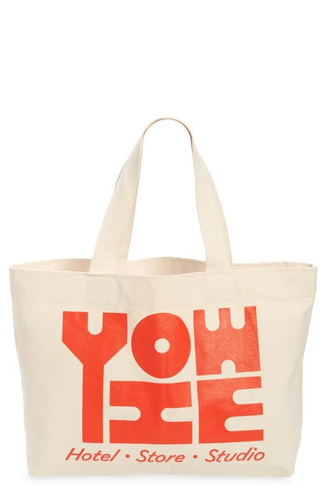 YOWIE Big Logo Graphic Canvas Shopper in Khaki at Nordstrom