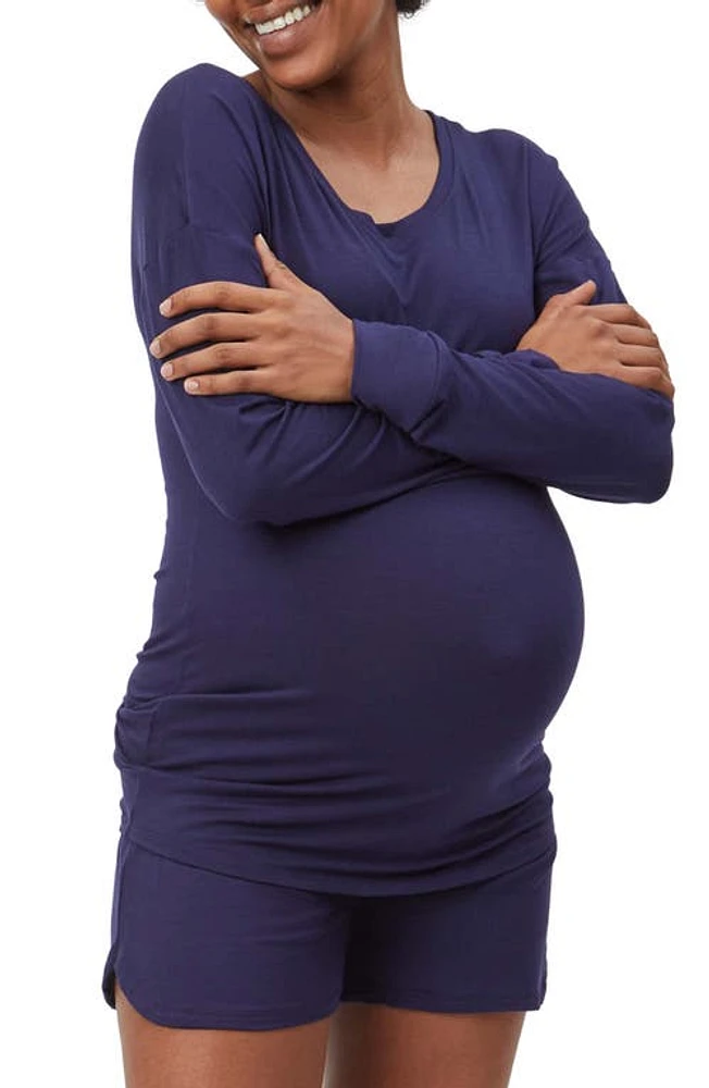 Stowaway Collection Long Sleeve Maternity Lounge T-Shirt in Navy at Nordstrom