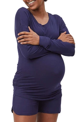 Stowaway Collection Long Sleeve Maternity Lounge T-Shirt in Navy at Nordstrom