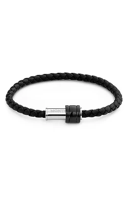 Montblanc Braided Leather Bracelet in Black at Nordstrom