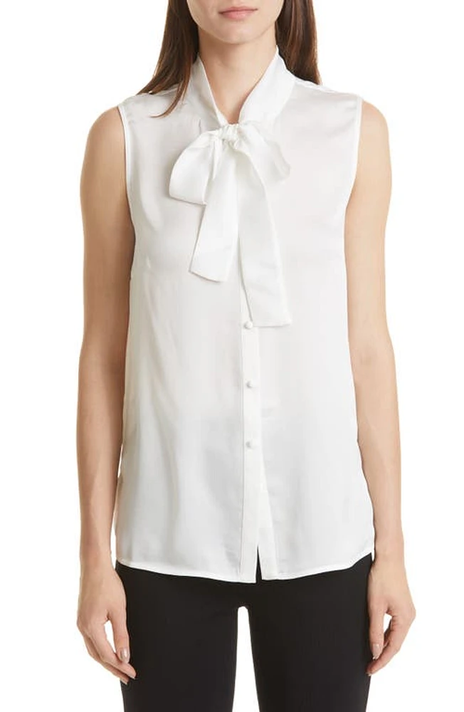 Misook Tie Neck Sleeveless Blouse White at Nordstrom,