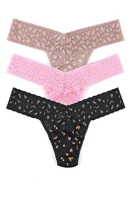 Hanky Panky 3-Pack X-Dye Leopard Print Thongs in Pink/Black/Beige at Nordstrom