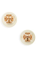 Tory Burch Kira Logo Swarovski Crystal Imitation Pearl Stud Earrings in Ivory/Tory Gold at Nordstrom