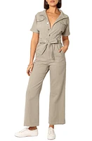 Petal & Pup Demi Tie Waist Straight Leg Twill Jumpsuit Olive at Nordstrom,