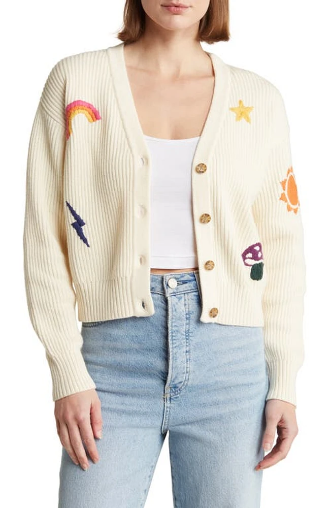 Marine Layer Robin Embroidered Crop Cardigan Antique White at Nordstrom,