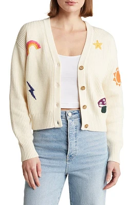 Marine Layer Robin Embroidered Crop Cardigan Antique White at Nordstrom,