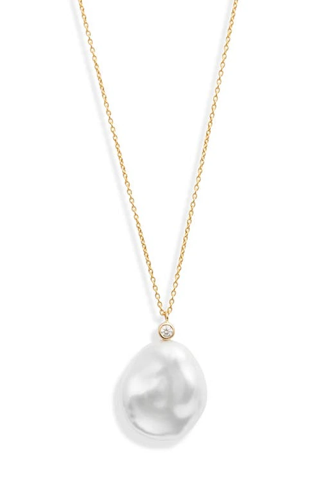 Poppy Finch Petal Pearl & Diamond Pendant Necklace in 14K Yellow Gold at Nordstrom, Size 20