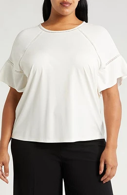 Anne Klein Ladder Stitch Inset Short Sleeve Top in Anne White at Nordstrom, Size 3X