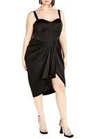 City Chic Sloane Satin Corset Dress Black at Nordstrom