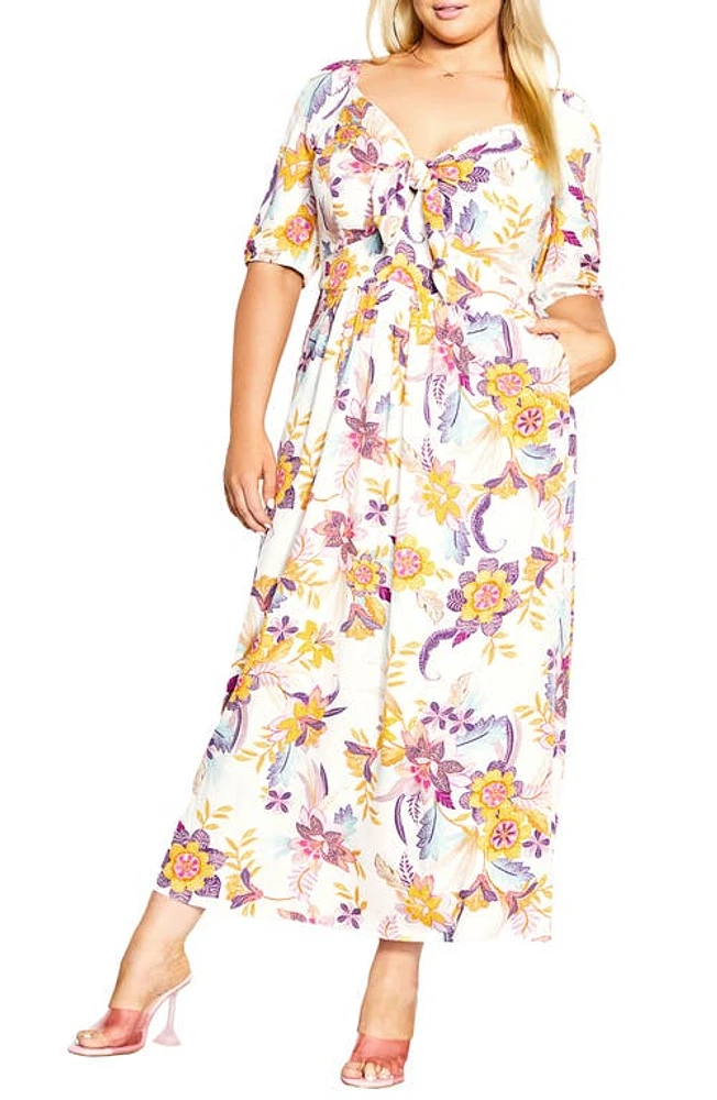 City Chic Villa Floral Tie Maxi Dress Malibu Sunsets at