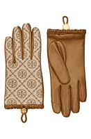 Tory Burch T Monogram Jacquard & Leather Gloves at Nordstrom,