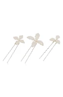 Brides & Hairpins Gisella Set of 3 Imitation Pearl Hair Pins in Silver at Nordstrom