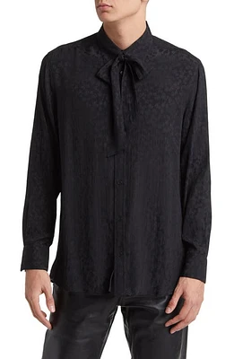 BLK DNM 11 Tie Neck Button-Up Shirt in Black Jaquard at Nordstrom, Size 44 Us