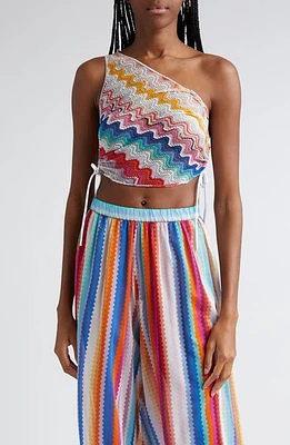 Missoni One Shoulder Crop Top in Multicolor White Base at Nordstrom, Size 10 Us