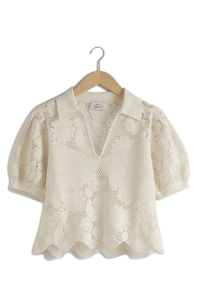 & Other Stories Lace Puff Sleeve Sweater in White Dusty Light at Nordstrom, Size Medium