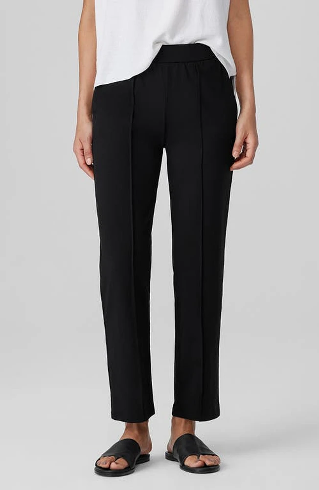 Eileen Fisher Pintuck Pleat Straight Leg Ankle Pants Black at Nordstrom,