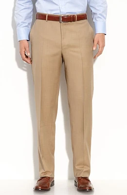 Canali Wool Flat Front Trousers Tan at Nordstrom, X R