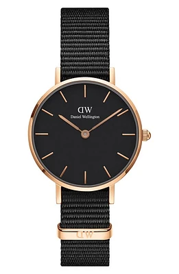 Daniel Wellington Classic Petite NATO Strap Watch, 28mm in Black/Rose Gold at Nordstrom