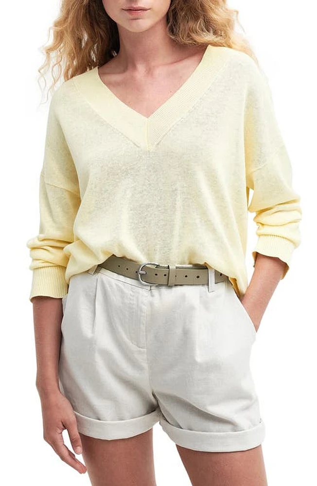 Barbour Annie Linen & Cotton V-Neck Sweater Lemon Souffle at Nordstrom, Us