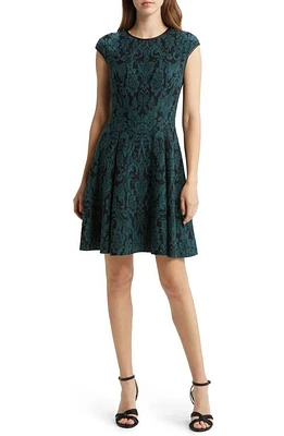 Vince Camuto Jacquard Fit & Flare Dress Hunter at Nordstrom,