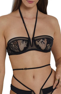 Etam Dentelle and Me Halter Unlined Underwire Balconette Bra Black at Nordstrom,