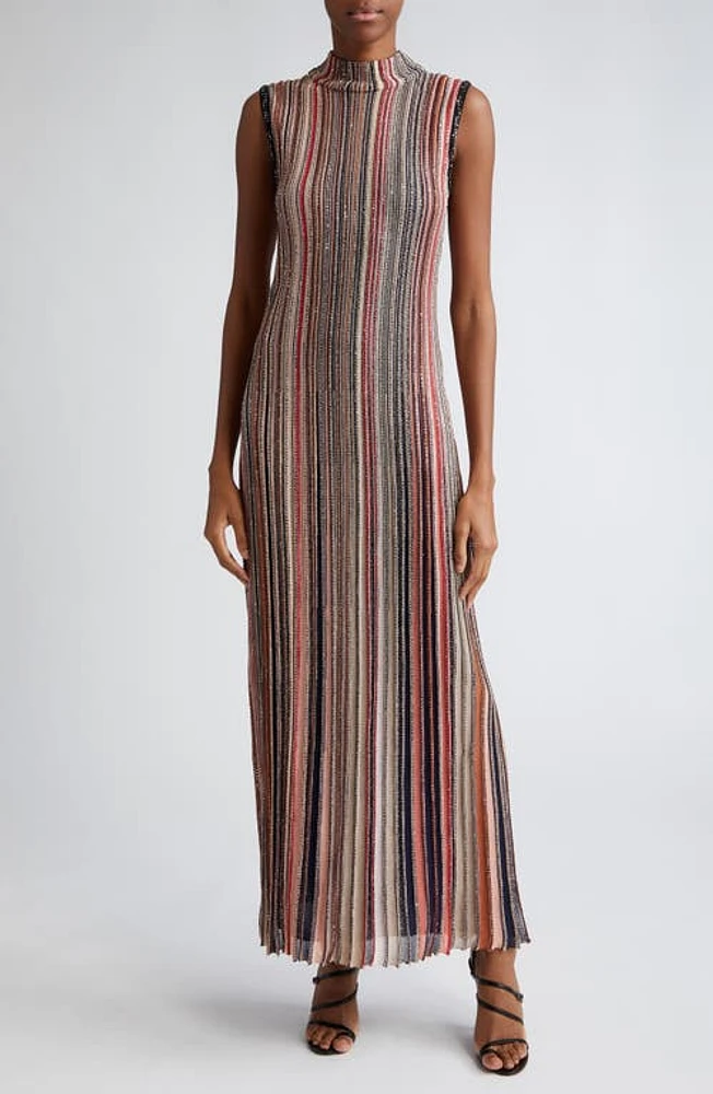 Missoni Sequin Metallic Stripe Gown Multicolor Black Rust Beige at Nordstrom, Us