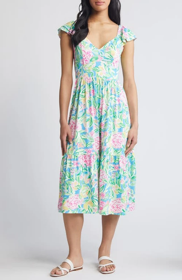 lilly pulitzer bayleigh midi dress Lilly Pulitzer Bayleigh Flutter Sleeve Midi Women's Dress Grove 0