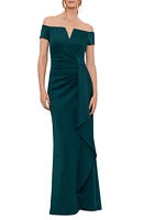 Xscape Evenings Off the Shoulder Scuba Crepe Gown Hunter at Nordstrom,