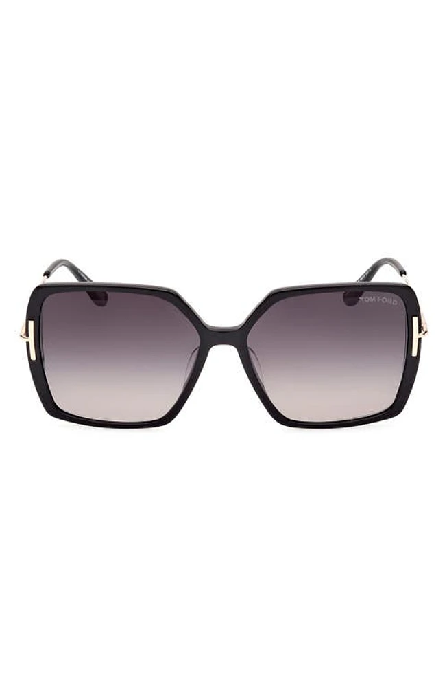 TOM FORD Joanna 59mm Gradient Butterfly Sunglasses in Shiny Black Rose Gold /Smoke at Nordstrom