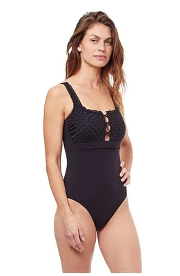 Profile By Gottex Rendez-Vous Square Neck One Piece Swimsuit Black at Nordstrom,