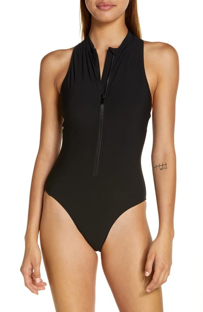 Sweaty Betty Vista High Neck Zip-Up One-Piece Swimsuit at Nordstrom,