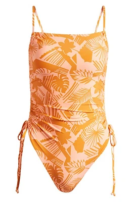 Volcom Blocked Out Floral Ruched One-Piece Swimsuit Reef Pink at Nordstrom,