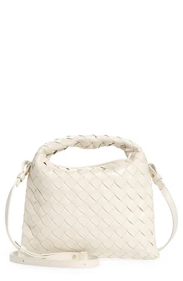 Bottega Veneta Mini Hop Intrecciato Leather Hobo Bag in White/Brass/White at Nordstrom