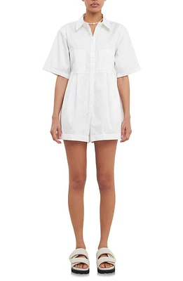 Grey Lab Shoulder Pad Shirt Romper White at Nordstrom,